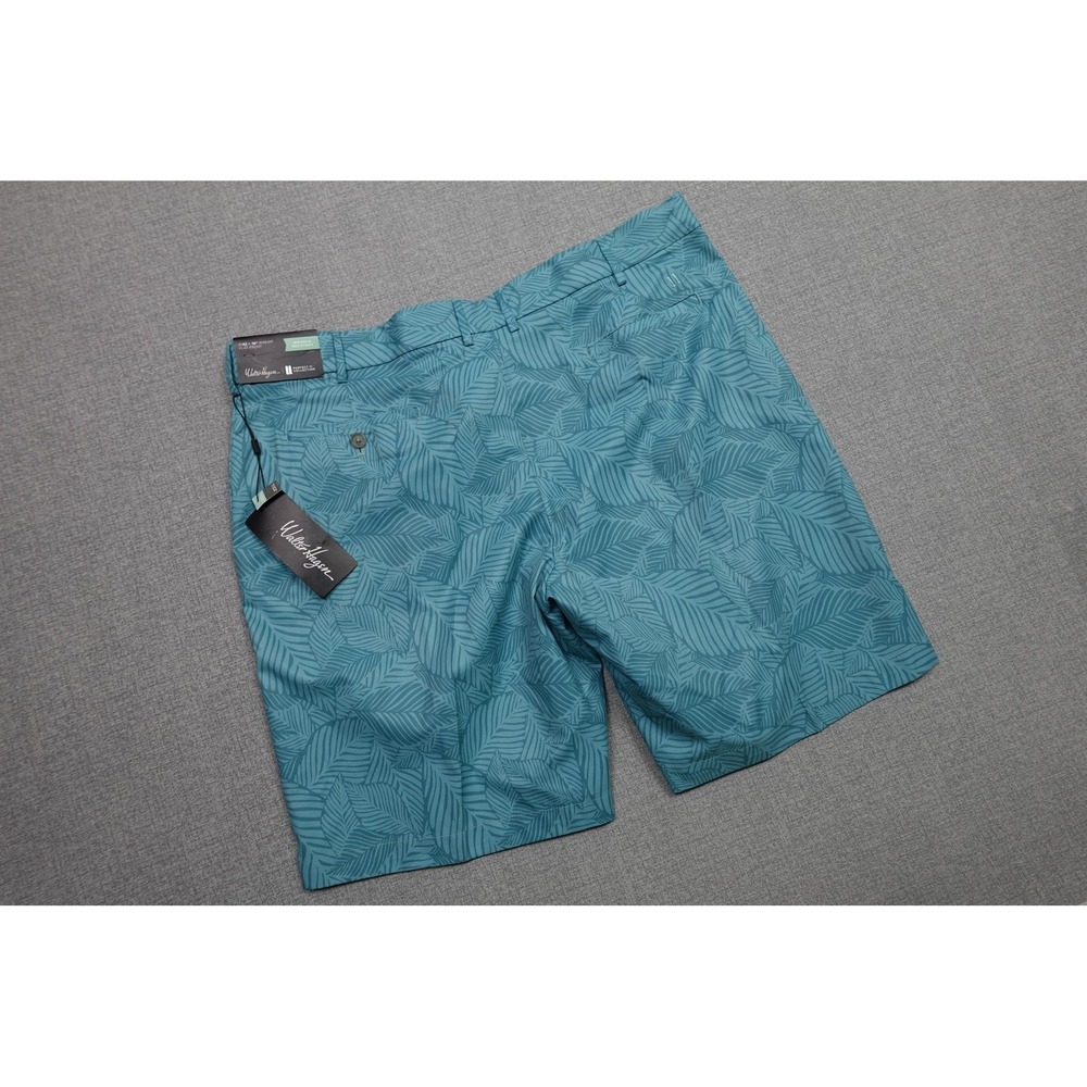 Walter Hagen Perfect 11 Shorts Mens 42 Blue Teal Leaves Print Golf 10 Inseam NWT